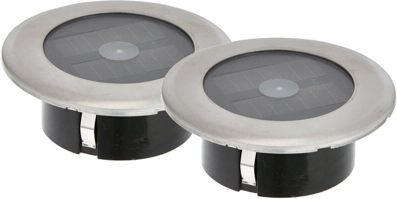 2er-Set Solar LED-Bodenspot, Edelstahl, Ø 11cm, je Spot bis 100kg belastbar