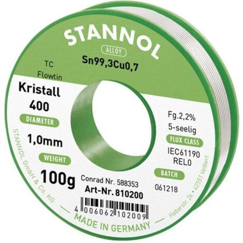Stannol - Ecology tc Lötzinn, bleifrei Spule Sn99,3Cu0,7 REL0 100 g 1 mm