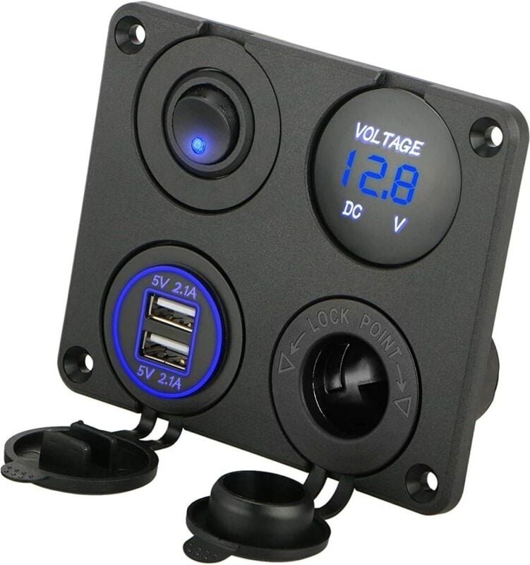 Ugreat - 4-in-1-Ladesteckdose, 12 v, 4,2 a, Dual-USB-Ladesteckdose und LED-Voltmeter – Blau
