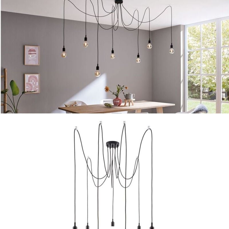 Paulmann - Pendelleuchte Neordic Ketil Schwarz, E27, 7 Fassungen Pendelleuchte