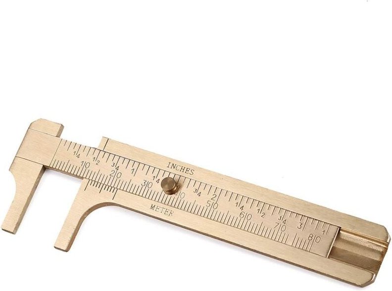 Retro-Messschieber, verschiebbares Taschenlineal, Messing, Kupferlegierung, Miniatur-Metall-Doppelskala zum Messen von E...