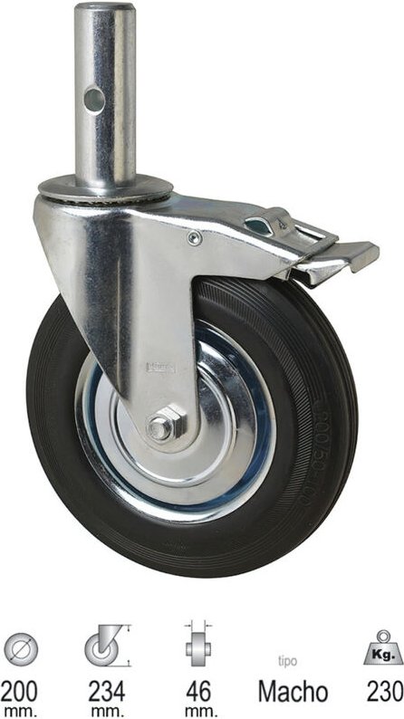 Industrielle Rolle für Gerüste (mit Stecker) 200 mm