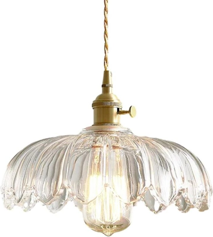 Hängelampe Industrielle Vintage Glas Lotus Lampenschirm Pendelleuchte Retro E27 Messing Finish Hängende Deckenleuchte (T...