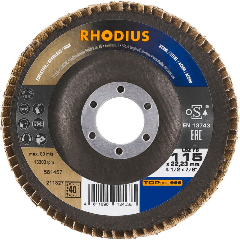 Thumbnail - Rhodius Abrasives - rhodius lsz fb, 10 Stück, 115 mm, Korn 40, Fächerschleifscheibe