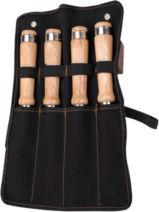 Thumbnail - Professionelles 4-teiliges Holzmeißel-Set, robuste Meißel-Sets mit Holzgriffen und Ledertasche für Holzschnitzereien, 8 ...