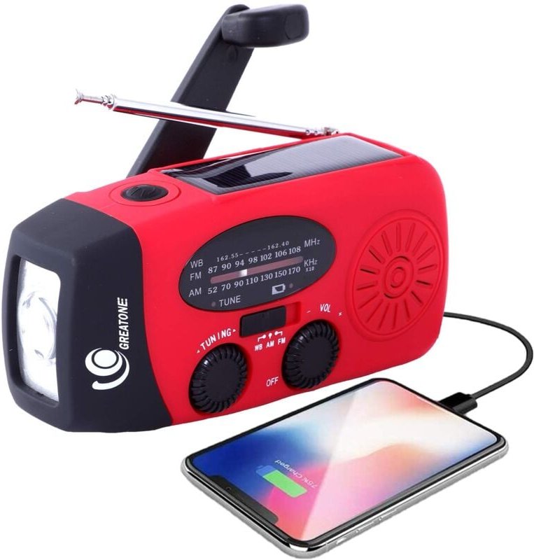 Selbstbetriebenes Kurbel-Notfall-Wetterradio am/fm noaa Solar Tragbares Camping-Wetterradio mit LED-Taschenlampe, 2000 m...