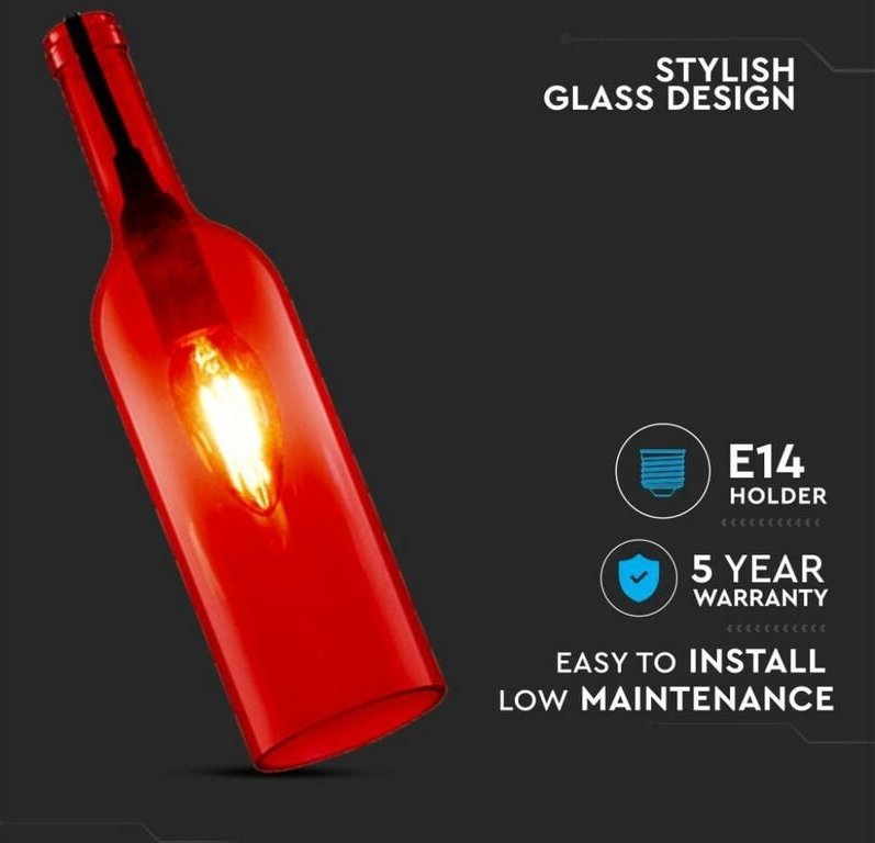 V-tac LED-Glasflaschen-Kronleuchter mit E14-Lampenfassung (max. 60 w) Ø72 x 115 cm, Rot