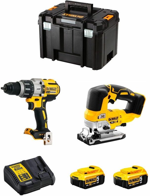 Dewalt - Kit DWK215 (DCD996 + DCS334 + 2 x 5,0 Ah + DCB115 + tstak vi)