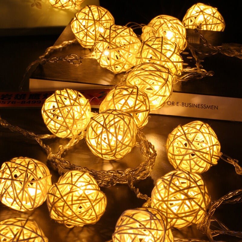 Crediri Lichterkette für den Innenbereich, 40 LEDs, warmweiß, Rattankugeln, IP20, 5 m, Weihnachtsdekoration für Zuhause,...