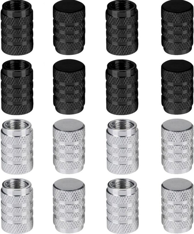 16 Stück Aluminium-Reifenventilkappen, Staubkappen für Autoräder (Schwarz und Silber)