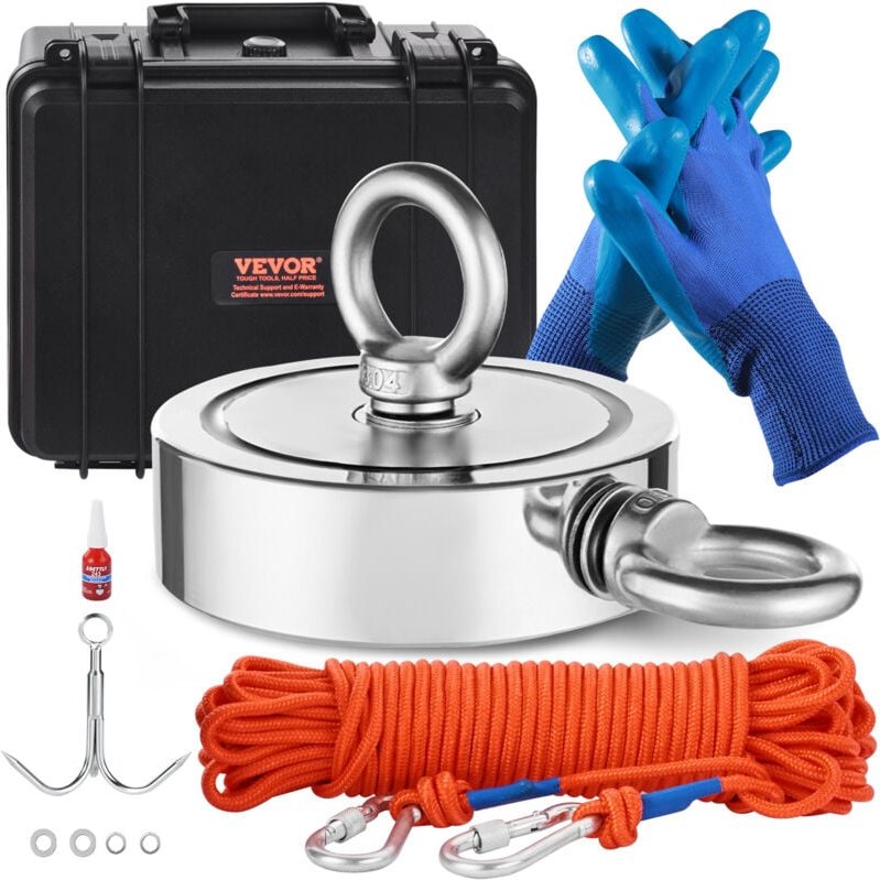 VEVOR Magnet-Angelset Magnet Angel Kit (Orange) 635 kg doppelseitige Zugkraft, Seltenerd-Neodym-Magnet-Angelset inkl. En...