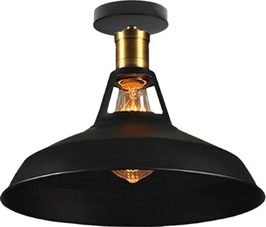 Axhup - Deckenlampe 27cm Deckenleuchte Industriell Vintage Eisen Lampenschirm Schwarz Lampe für Flur, Balkon, Treppe - 1...