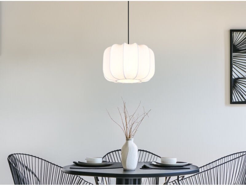 Ausgefallene Pendelleuchte MADELINE mit Stoff Lampenschirm in Weiß, Ø 25cm