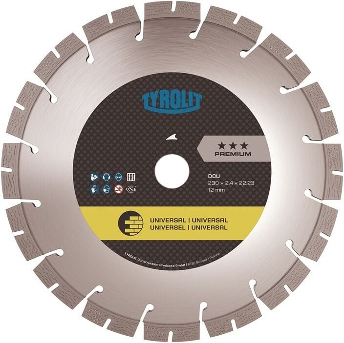 Thumbnail - Tyrolit - Diamanttrennscheibe dcu Premium ø 115 mm Bohrung 22,23 mm Bau universal Segmenthöhe 10 mm Segmentstärke 2,2 mm
