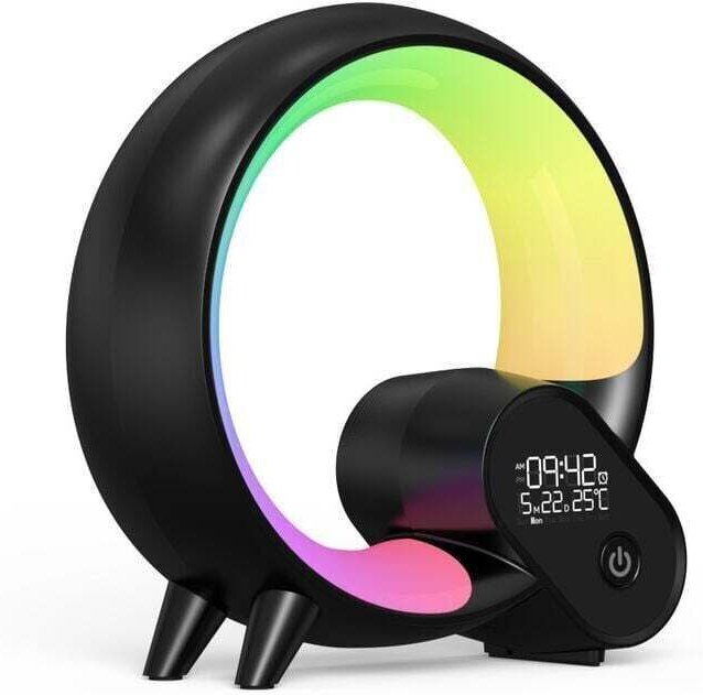 Smarte LED-Tischlampe, Ambientelampe mit Bluetooth-Lautsprecher, Musikkalender-Wecker, App-gesteuerte Nachttischlampe, N...