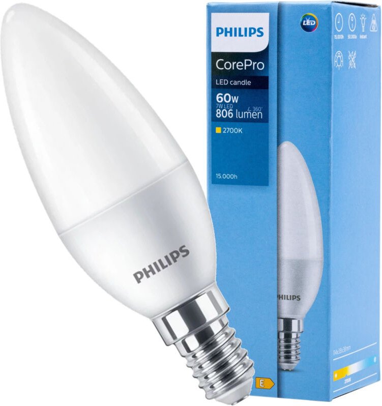 Oliva LED-Lampe Philips 7W 2700K E14 Anschluss CORECAN60G2