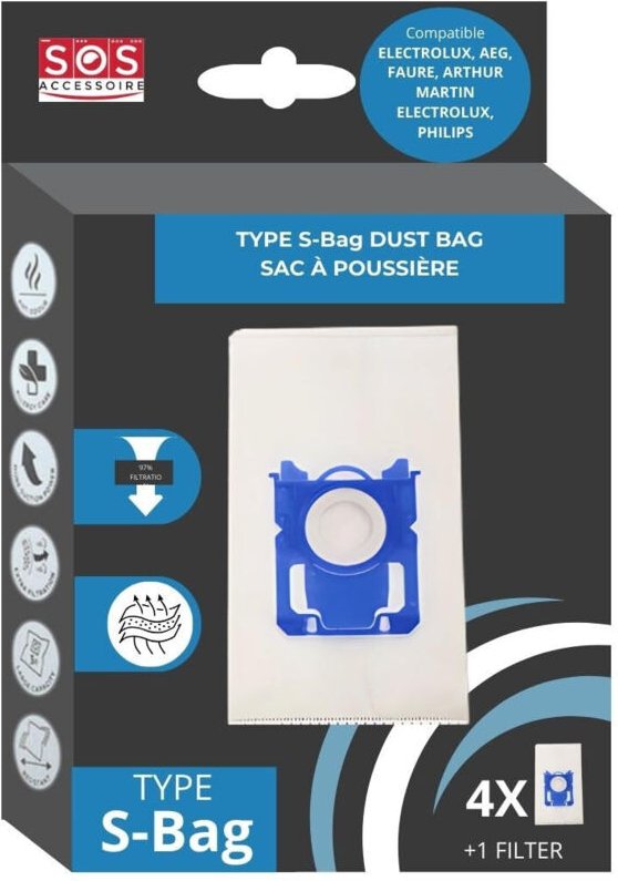 Ersatzteil - sos Accessoire Boite de 4 sacs type s-bag pour Aspirateur Electrolux 9001684589 - Electrolux tornado, aeg, ...