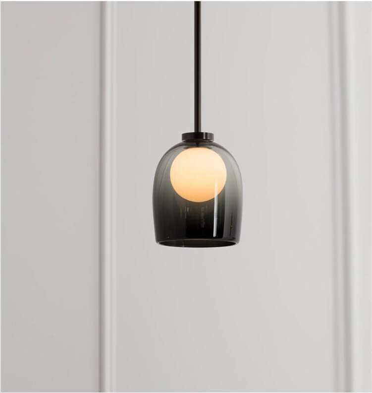 Thumbnail - Modern Hängelampe Glas Lampenschirm Pendelleuchte Höhenverstellbare Kronleuchter Ø18CM - Rauchgrau