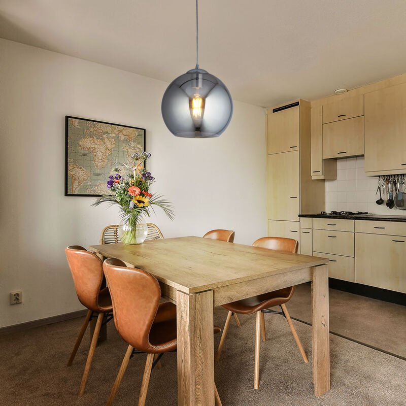 Vintage Pendel Leuchte Glas Kugel Strahler Decken Hänge Wohn Zimmer Lampe rauch