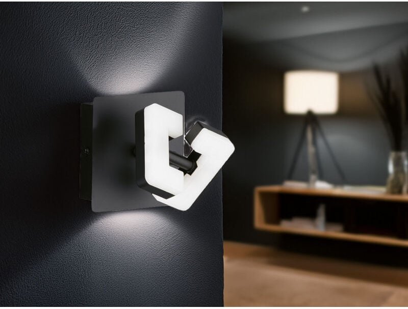 Led Spot Wandstrahler ray Schwarz mit Schalter, Breite 11cm