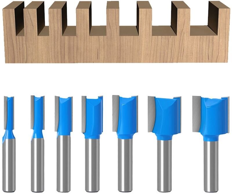 7-teiliges Set mit geraden Fräsern, Nutfräser mit 8 mm Schaft (Schnittdurchmesser 6, 8, 10, 12, 14, 18, 20 mm), gerader ...