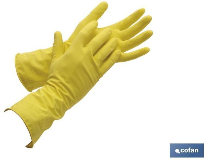 Beflockter gelber Latexhandschuh, Größe 6