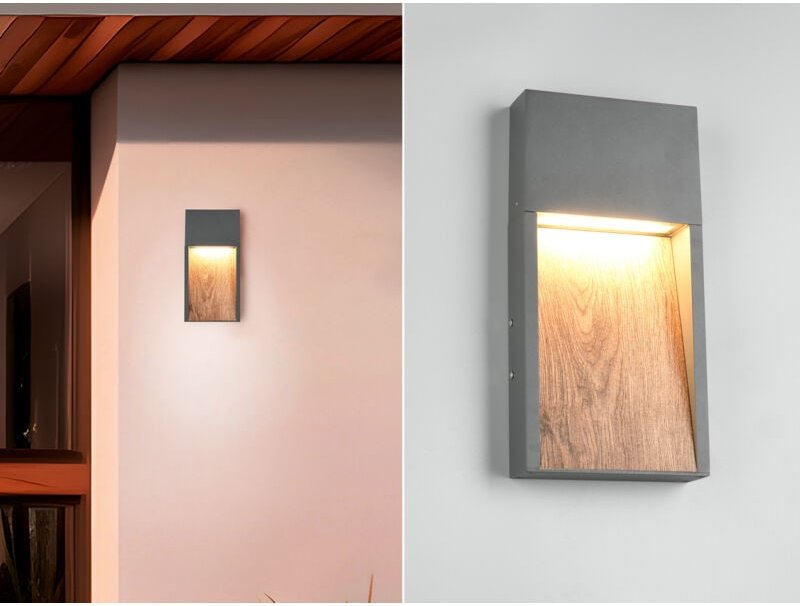 Trio Leuchten - led Außenwandleuchte salmon in Anthrazit & Holzoptik, Höhe 33cm