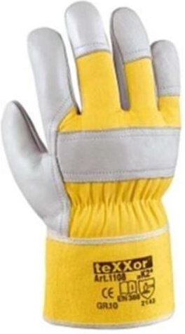 teXXor® TOP Rindvollleder-Handschuh K2 gelber Baumwolldrell Kat. 2 110809 Gr.09