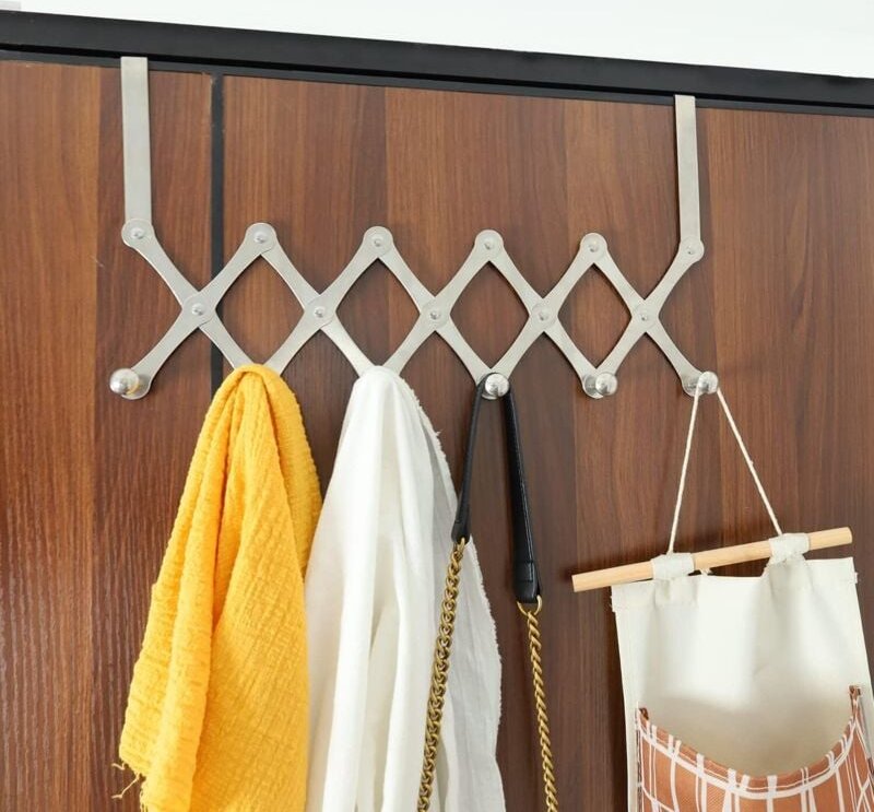 Shining House - Klappbarer Kleiderhaken, silber glänzender Türhaken aus Edelstahl mit 6 ausziehbaren Haken, ausziehbare ...