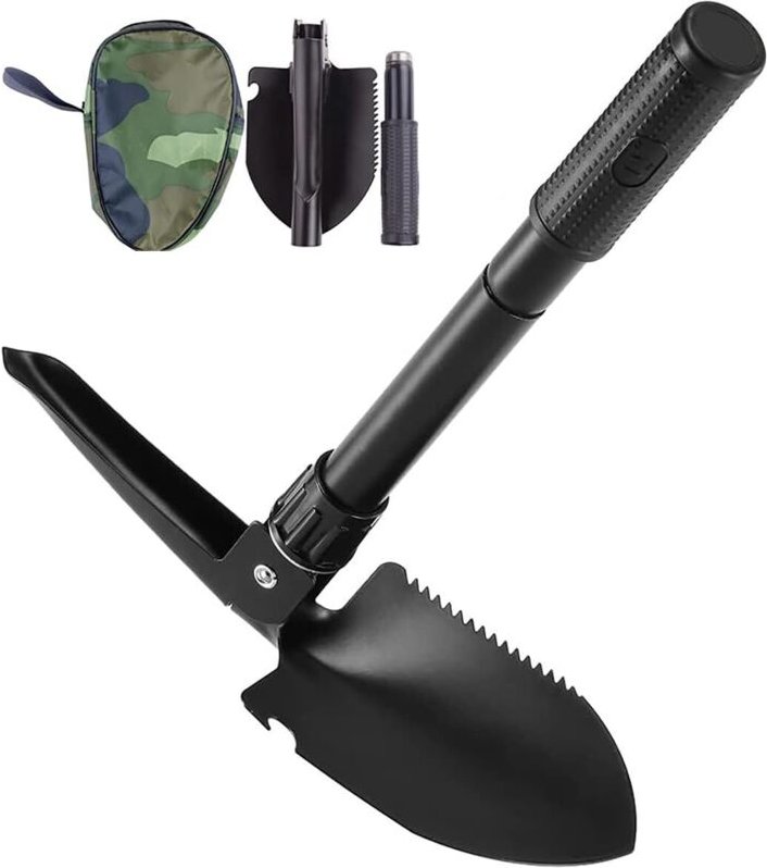 Multifunktions-Klappspaten, Mini-Schaufel aus Stahl, Gartengerät für Camping, Wandern, Rucksackreisen, Angeln (schwarz)