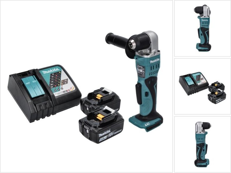 Dda 351 rt Akku Winkelbohrmaschine 18 v 13,5 Nm + 2x Akku 5,0 Ah + Ladegerät - Makita