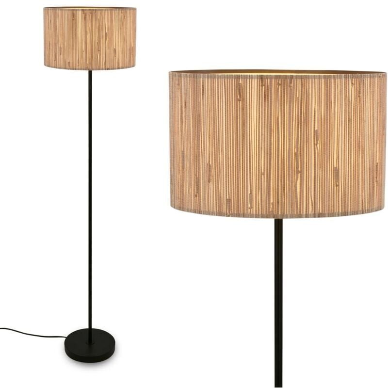 Briloner - Slama Stehlampe, Seegras Schirm, Ein/Aus Fußtaster, Boho-Stil, E27 Fassung, Natur, Ø35 x 161 cm