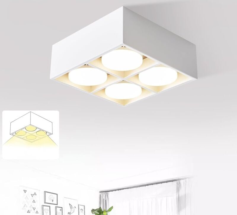Thumbnail - Deckenspots led Aufbauspot - Deckenstrahler Aufputz mit 4 Flammig Schwenkbar Aufbaustrahler Weiß Aufbauleuchte Eckig Mod...