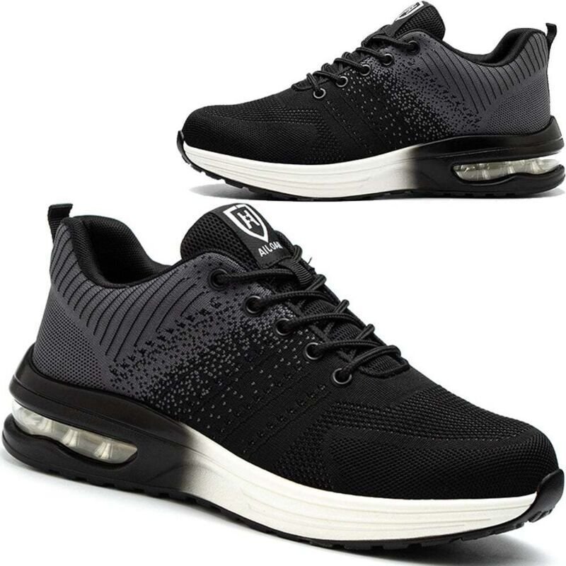 Zapatos de seguridad ligeros para hombre y mujer, transpirables y cómodos, con puntera de acero, color gris, talla 43