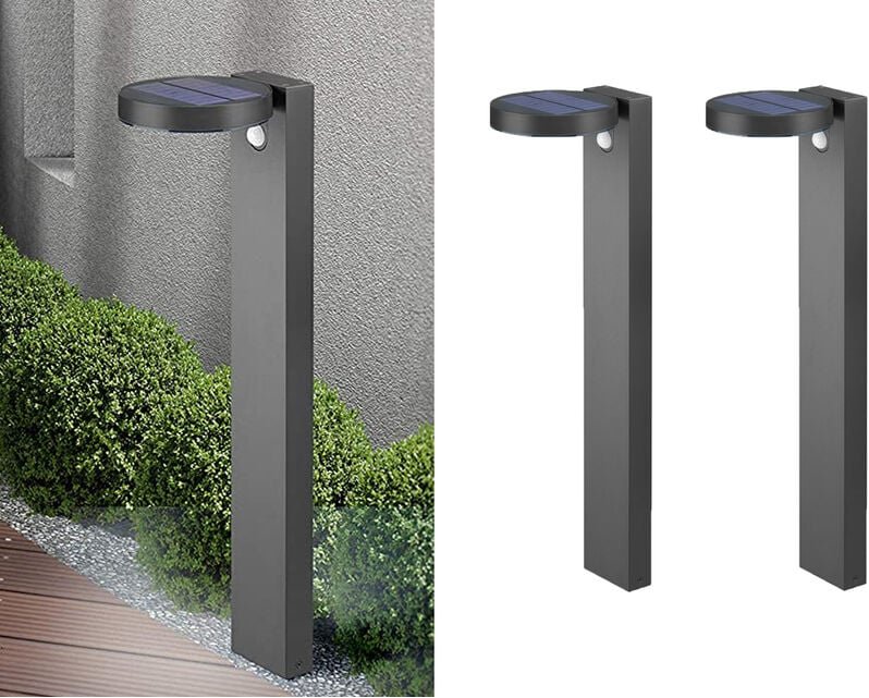 Meinewunschleuchte - led Solar Wegeleuchte 2er Set Außenleuchten mit Bewegungsmelder in Anthrazit