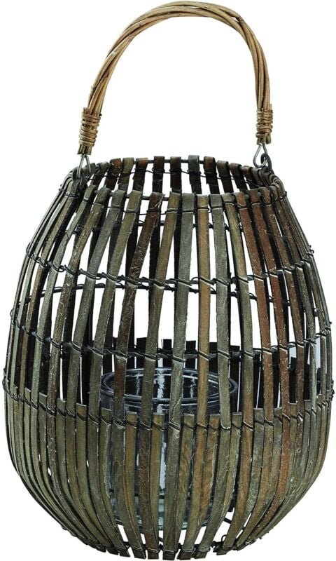 King Home BAMBUSGRAU LANTER MIT GLAS 26x40h cm