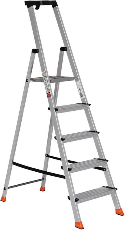 Euroline 22578 Stufenstehleiter mit Sicherheitsbrücke und Werkzeugablage 5 Stufen