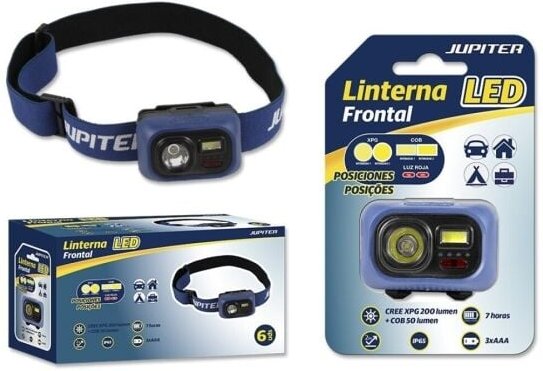 Jupiter - Stirnlampe led 200lm + cob 50lm - Widerstandsfähigkeit ip65 - verstellbares Stirnband - Betrieb mit 3 AAA-Batt...