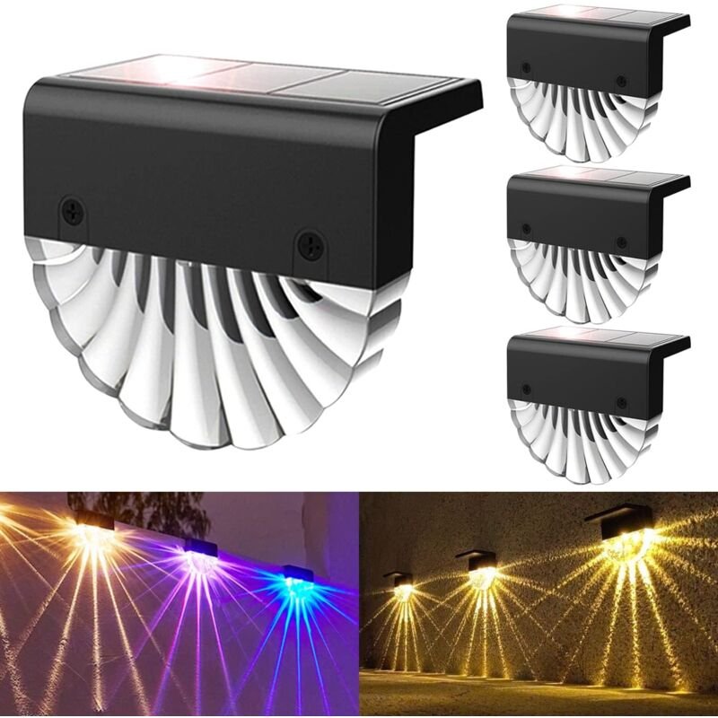 Kcvv - Solarleuchte für den Außenbereich, IP65-LED, 7 Beleuchtungsmodi, Warmweiß/Farbe, für Garten, Zaun, Hof, Garage (4...