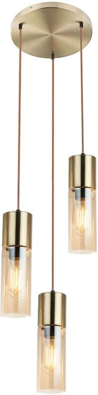 Decken Strahler Messing Pendel Lampe Zylinder Ess Zimmer Beleuchtung Glas-amber Hänge Leuchte Globo 21000-3HM