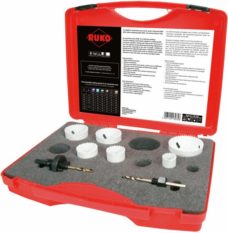 Lochsägensatz 8-teilig 22 - 68 mm Schnitttiefe 38 mm HSSE-Co8-Bi-Metall