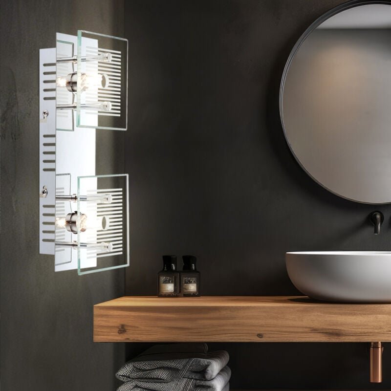 Wandlampe Wandleuchte Spotlampe Spotleuchte Flurleuchte, 2 Flammig, Glasplatte weiß gestreift Chrom, G9 Fassungen, LxBxH...