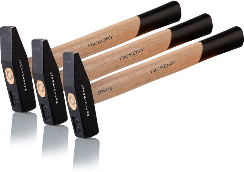 Stahlwerk - 3 x Hammer Schlosserhammer 300g robuster Stahlkopf, Griff aus Hickory