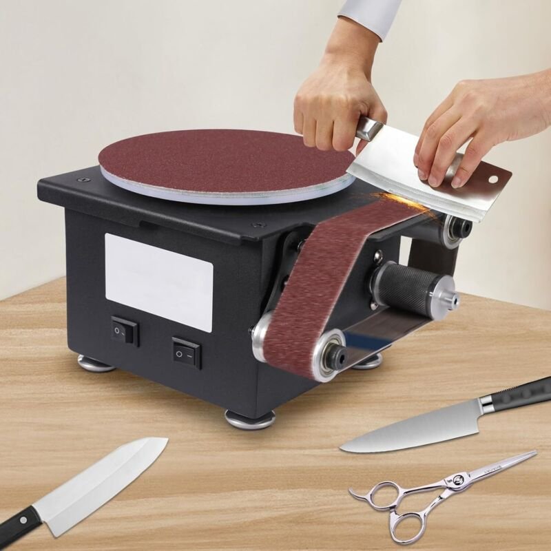 Bandschleifer Band Tellerschleifer mit 10-Schleifbändern, 10-Schleifscheibenpapieren,7-Gang Einstellbarer Schleifmaschin...
