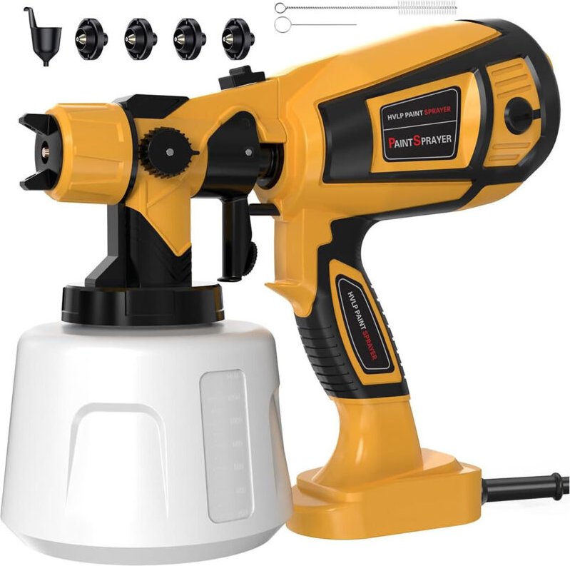 800 W Elektro-Farbspritzpistole – Hochleistungsspritze mit 4 Düsen und 3 Sprühmodi, leicht zu reinigen, für Möbel, Wände...