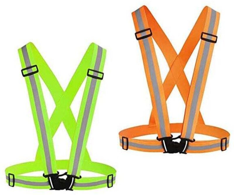 2er-Pack Reflektorwesten für Laufbekleidung, verstellbare, gut sichtbare Sicherheitswesten – Grün + Orange