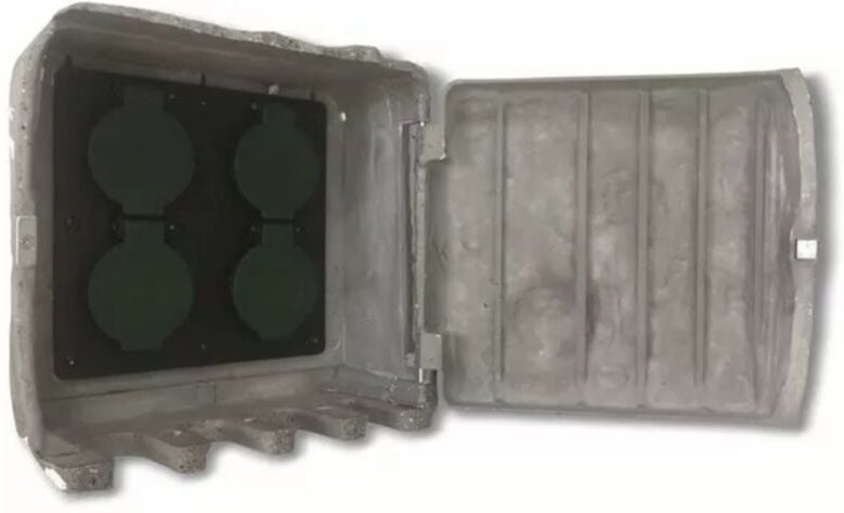 Technik@all - Pepe 4-Fach Gartensteckdose eckig Steinoptik grau IP44