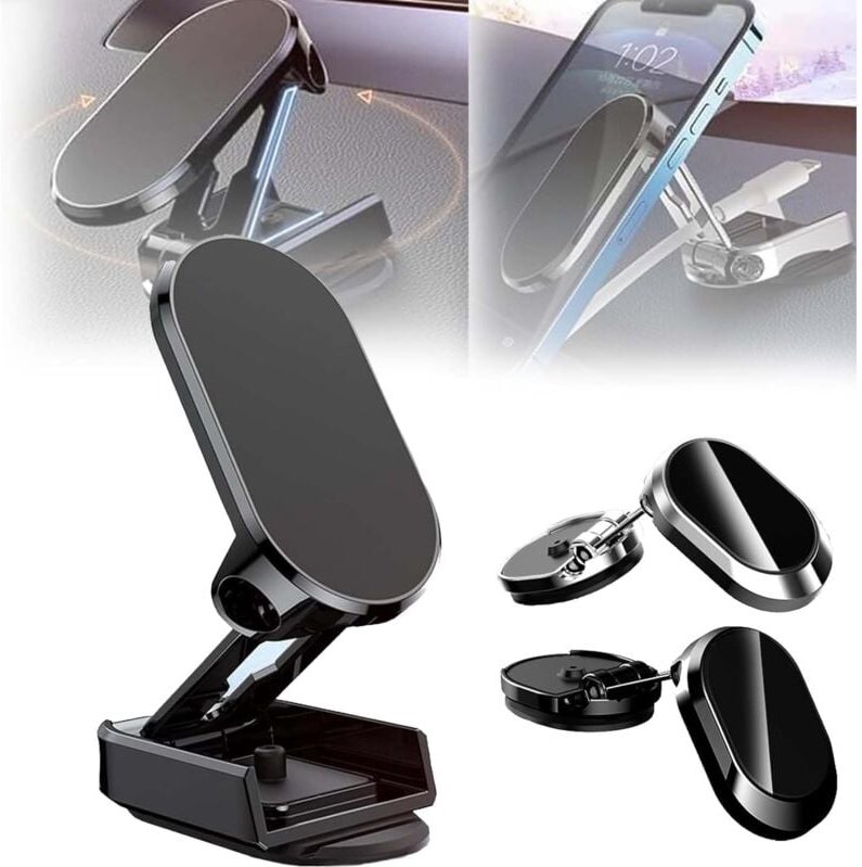 Faltbarer magnetischer Handyhalter aus Metall mit 360-Grad-Drehung - Schwarz
