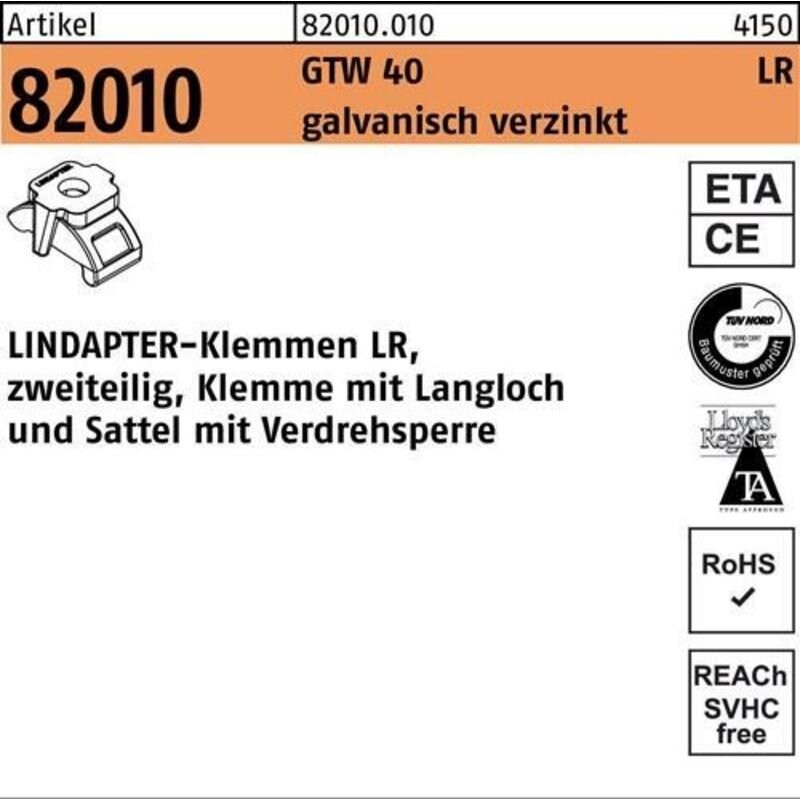 Lindapter - Klemme r 82010 gtw 40 lr M12/3 - 12 galv.verz. 1 Stück