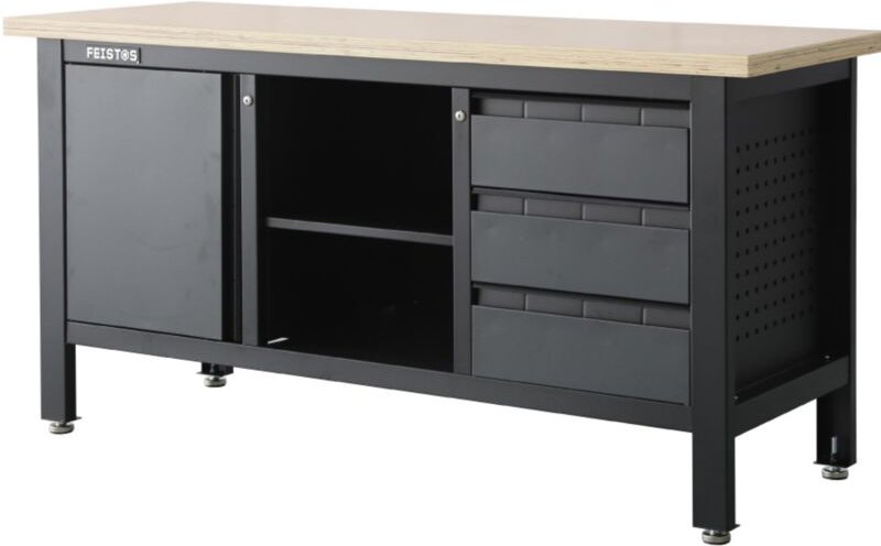 Werkstatteinrichtung Werkbank Heros 1 inkl. Lochwand Anthrazit/Schwarz 169x60x87 cm - Feistos